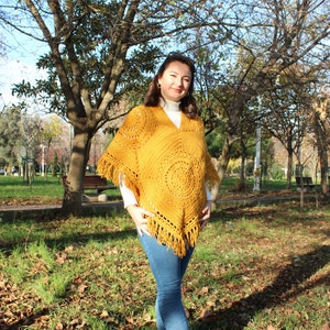 Crochet Ponchos, Oversize sweater, Lightweight Sweater, Winter Women's Crochet Sweater, Boho Poncho, Gift For Her, Hand Knit Tasseled Poncho image 3