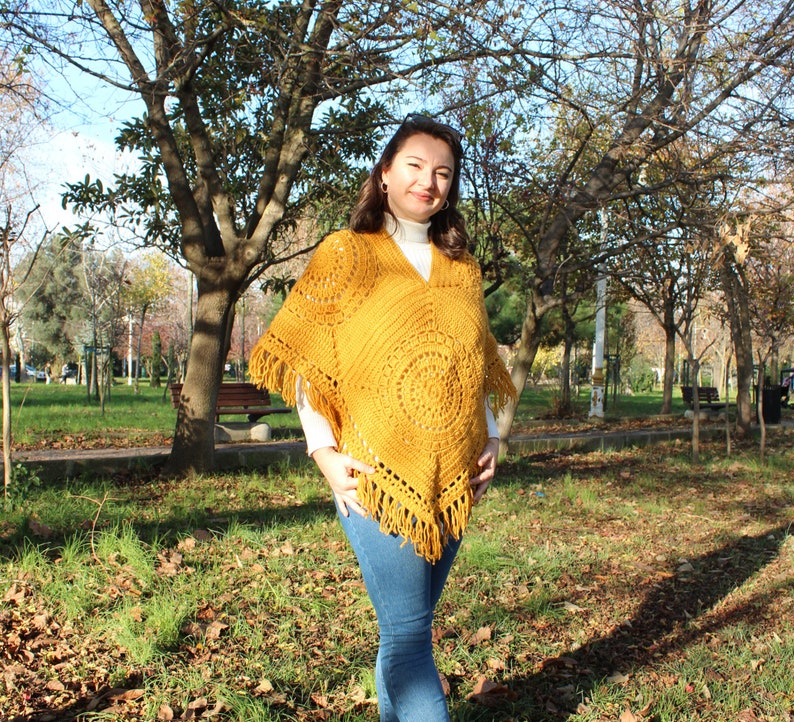 Crochet Ponchos, Oversize sweater, Lightweight Sweater, Winter Women's Crochet Sweater, Boho Poncho, Gift For Her, Hand Knit Tasseled Poncho image 3