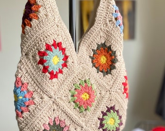 Oma Vierkante Tas, Gehaakte Tassen, Gehaakte Portemonnee, Gehaakte tote Tas, Retro Tas, Hippie Tas, Cadeau voor haar, Boho Tas, Vintage Stijl, Tas voor Vrouwen