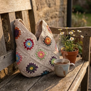 Crochet Bag, Granny Square Bag, Crochet Purse, Crochet tote Bag, Retro Bag, Hippie Bag,Gift for Her, Boho Bag, Vintage Style, Bag For Women image 11