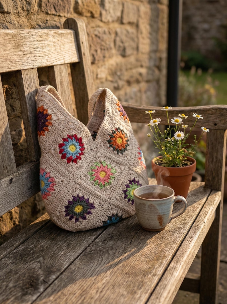Crochet Bag, Granny Square Bag, Crochet Purse, Crochet tote Bag, Retro Bag, Hippie Bag,Gift for Her, Boho Bag, Vintage Style, Bag For Women image 11