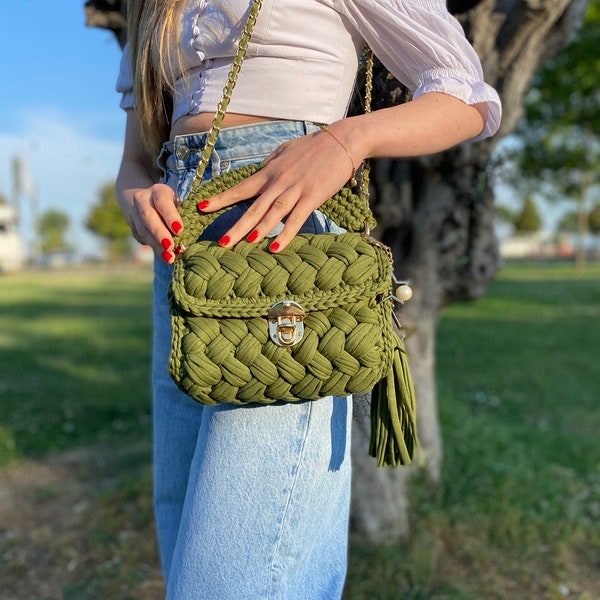 Capri Bag, Luxury Bag, Crochet Design Bag, Woman Purse, Hand Woven Bag, Gift for Birthday, Crochet Shoulder Bag, Gift For Mom, Stylısh Bag