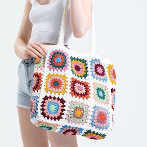 Crochet Bag, Crochet Purse, Granny Square Woman Bag, Crochet tote Bag, Retro Bag, Hippie Bag, Gift for Her, Boho Bag, Vintage Style Bag image 2