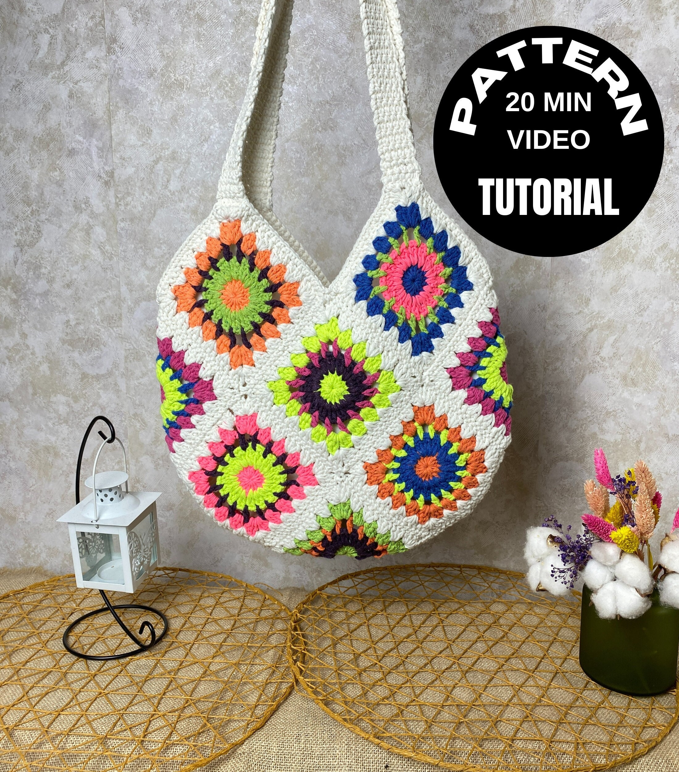 Crochet Granny Square Tape Yarn Bag