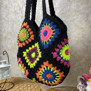 Crochet Tote Bag, Boho Bag, Handmade Purse, Shoulder bag, Day Bag, Cotton Bag, Woman Bag, Crossbody Bag, Granny Square Bag, Hippie Tote Bag image 6