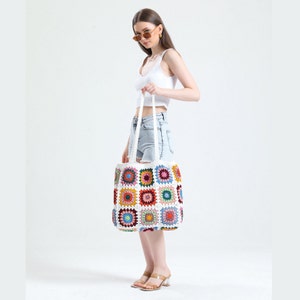 Crochet Bag, Crochet Purse, Granny Square Woman Bag, Crochet tote Bag, Retro Bag, Hippie Bag, Gift for Her, Boho Bag, Vintage Style Bag image 5