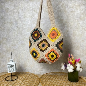 Granny Square Bag, Woman Purse, Crochet Bag, Gift For Birthday, Boho bag, Hobo Bag, Bohemian Women's Bag, Sun Flower Bag, Handmade Bag, Gift image 3