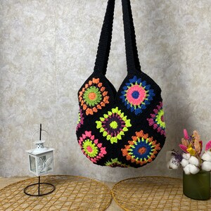 Crochet Tote Bag, Boho Bag, Handmade Purse, Shoulder bag, Day Bag, Cotton Bag, Woman Bag, Crossbody Bag, Granny Square Bag, Hippie Tote Bag image 4