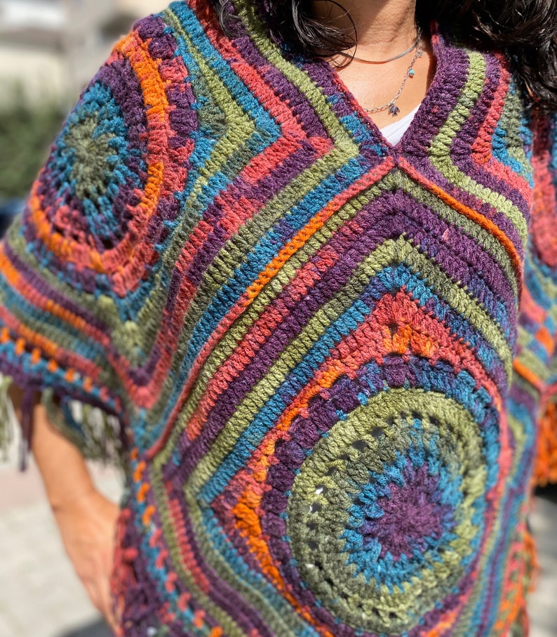 Crochet Ponchos, Oversize sweater, Lightweight Sweater, Winter Women's Crochet Sweater, Boho Poncho, Gift For Her, Hand Knit Tasseled Poncho image 6