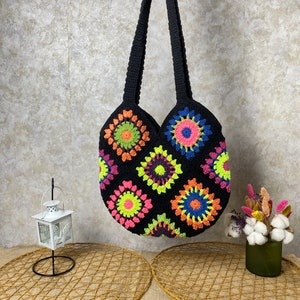 Crochet Tote Bag, Boho Bag, Handmade Purse, Shoulder bag, Day Bag, Cotton Bag, Woman Bag, Crossbody Bag, Granny Square Bag, Hippie Tote Bag Bag1
