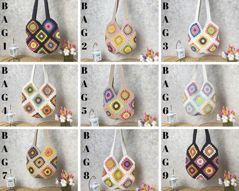 Crochet shoulder bag, Granny square bag, Gift For Birthday, Bohemian style purse, Sunflower vintage bag, Afghan Bag, Gift for Woman purse image 10