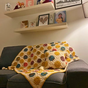 Crochet Blanket, Granny Square Bedspread Throw, Afghan Motifs Blanket, Tv Blanket,Boho Style Blanket, Vintage Blanket, Home Fashion Blanket image 5