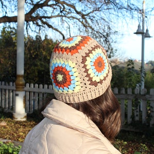 Crochet Winter Accesory, Knitted Beanie and Gloves, Gift For Woman, Granny Square Beanie Set, Handmade Crochet Accessory, Multicolor collar image 5