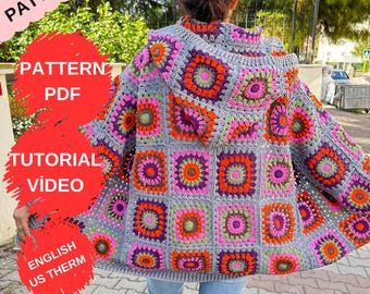 Crochet Cardigan Pattern, Woman Sweater PDF, Afghan Pattern Cardigan Pattern, Boho Style Sweater PDF, Hodeed Sweater, Pattern Video PDF
