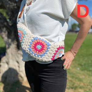 Crochet Fanny Bag, Festival Bum Bag, Small Crossbody Bag, Granny Square Purse, Crossbody Hobo Bag, Belt Bag, Sling Bag for Women, Waist Bag D
