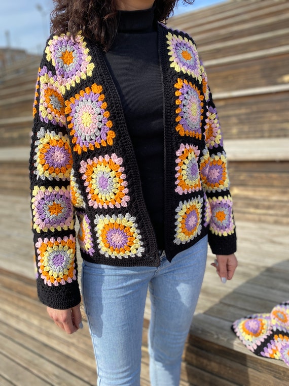 Granny Square Crochet Cardigan, Vintage Boho Hippie Style - Etsy