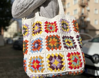 おばあちゃんスクエアバッグ、かぎ針編みバッグ、かぎ針編み財布