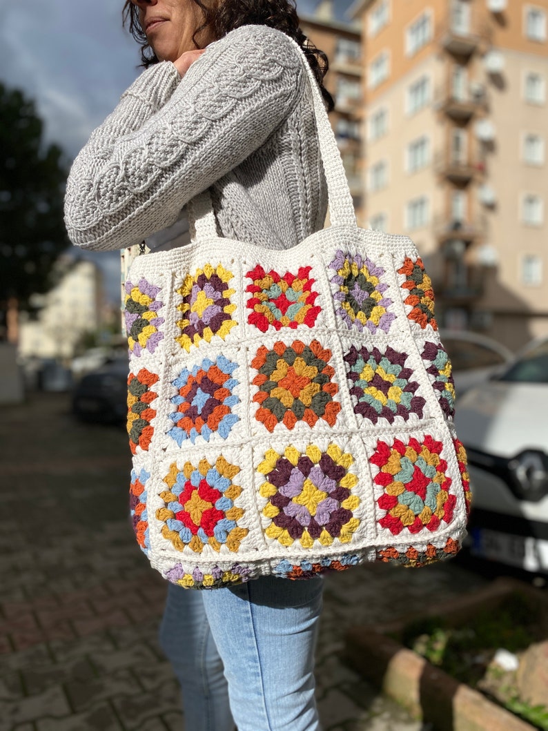 Granny Square Bag, Crochet Bag, Crochet Purse, Crochet tote Bag, Retro Bag, Hippie Bag,Gift for Her, Boho Bag, Vintage Style, Bag For Women image 10