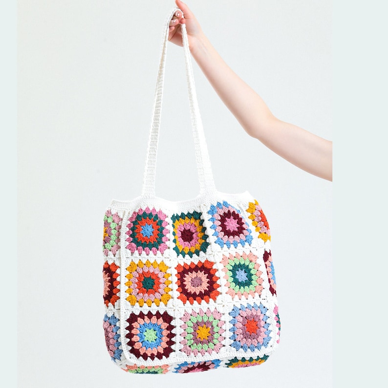 Crochet Bag, Crochet Purse, Granny Square Woman Bag, Crochet tote Bag, Retro Bag, Hippie Bag, Gift for Her, Boho Bag, Vintage Style Bag image 4