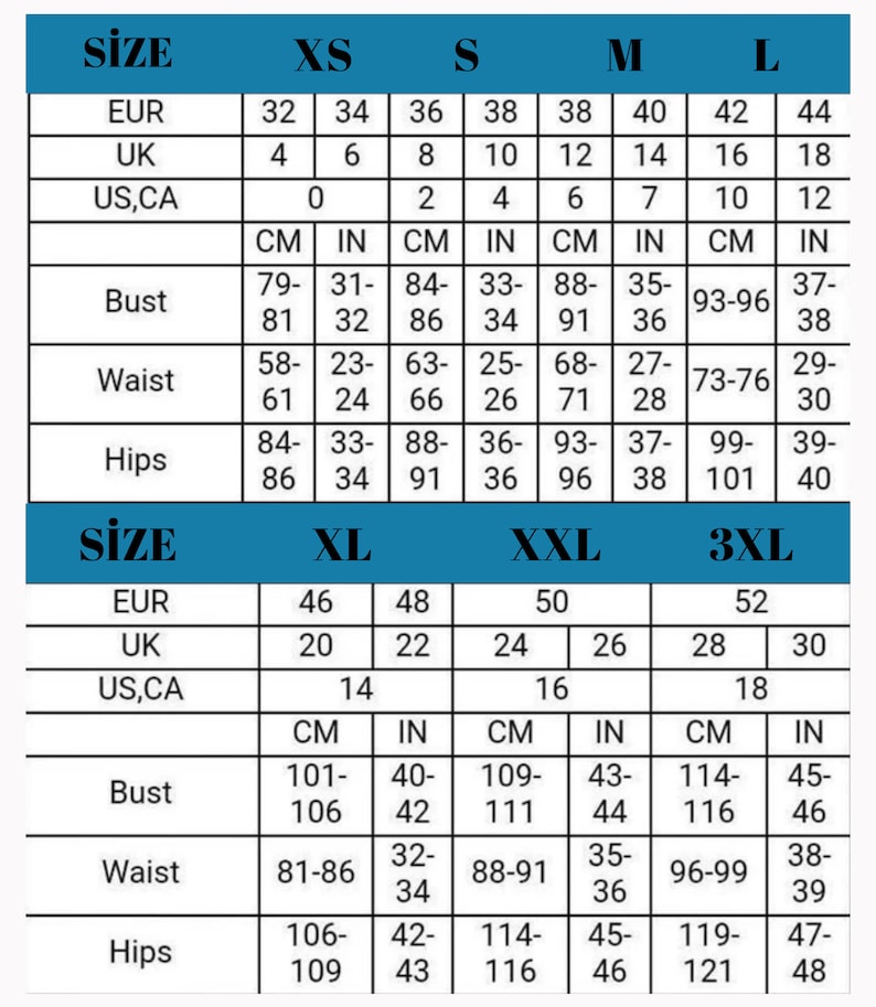 K&ouml;nnte beinhalten: Gr&ouml;&szlig;entabelle f&uuml;r Kleidung in US-, UK- und europ&auml;ischen Gr&ouml;&szlig;en. Die Tabelle zeigt die Ma&szlig;e in Zoll und Zentimetern f&uuml;r Brust, Taille und H&uuml;fte. Die Gr&ouml;&szlig;en reichen von XS bis 3XL.