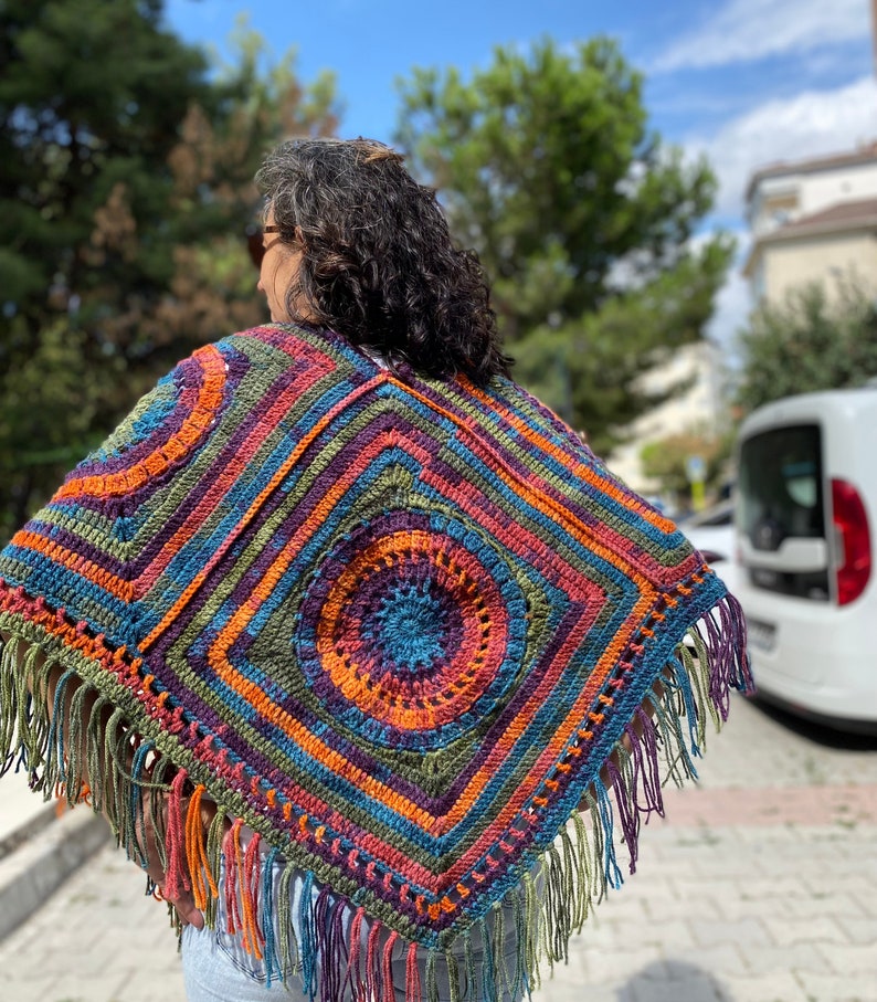 Crochet Ponchos, Oversize sweater, Lightweight Sweater, Winter Women's Crochet Sweater, Boho Poncho, Gift For Her, Hand Knit Tasseled Poncho image 3