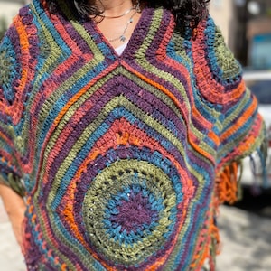 Crochet Ponchos, Oversize sweater, Lightweight Sweater, Winter Women's Crochet Sweater, Boho Poncho, Gift For Her, Hand Knit Tasseled Poncho image 5