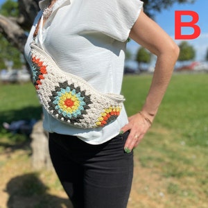 Crochet Fanny Bag, Festival Bum Bag, Small Crossbody Bag, Granny Square Purse, Crossbody Hobo Bag, Belt Bag, Sling Bag for Women, Waist Bag B