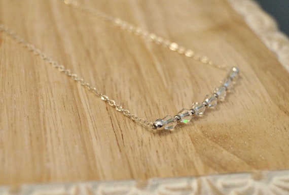 Clear Quartz Bead Bar Necklace Sterling Silver Clear Quartz Bead Bar Necklace Sterling Silver