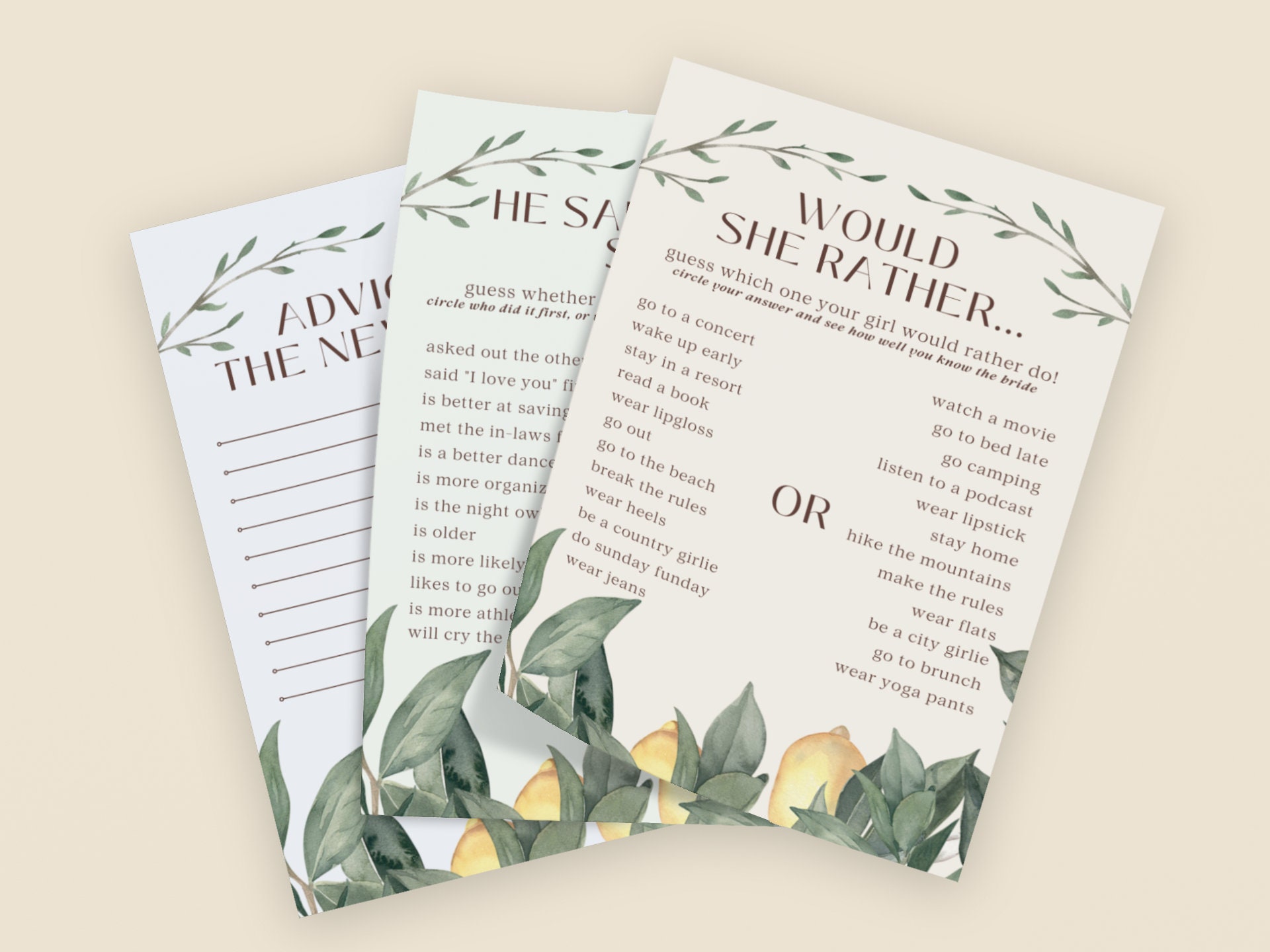 Lemon-Themed Bridal Shower Game Pack For 25 Guests - 5 Fun Games & Advice Cards, 125 Pieces - View #6
