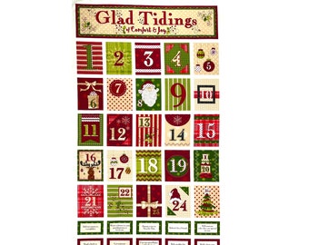 Glad Tidings, Advent Calendar, Christmas Cotton Quilting Fabric, Henry Glass, PANEL - 8759.44P