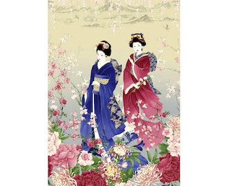 Sakura Japanese Panel, Geisha Girl, Quilting Cotton fabric, Chong a Hwang Timeless Treasures Fabric PANEL - CM6156