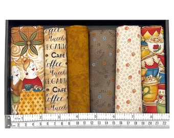 Coffee Escapes Quilting Fabric Gift Pack - Pre-cut Cotton by Henry Glass