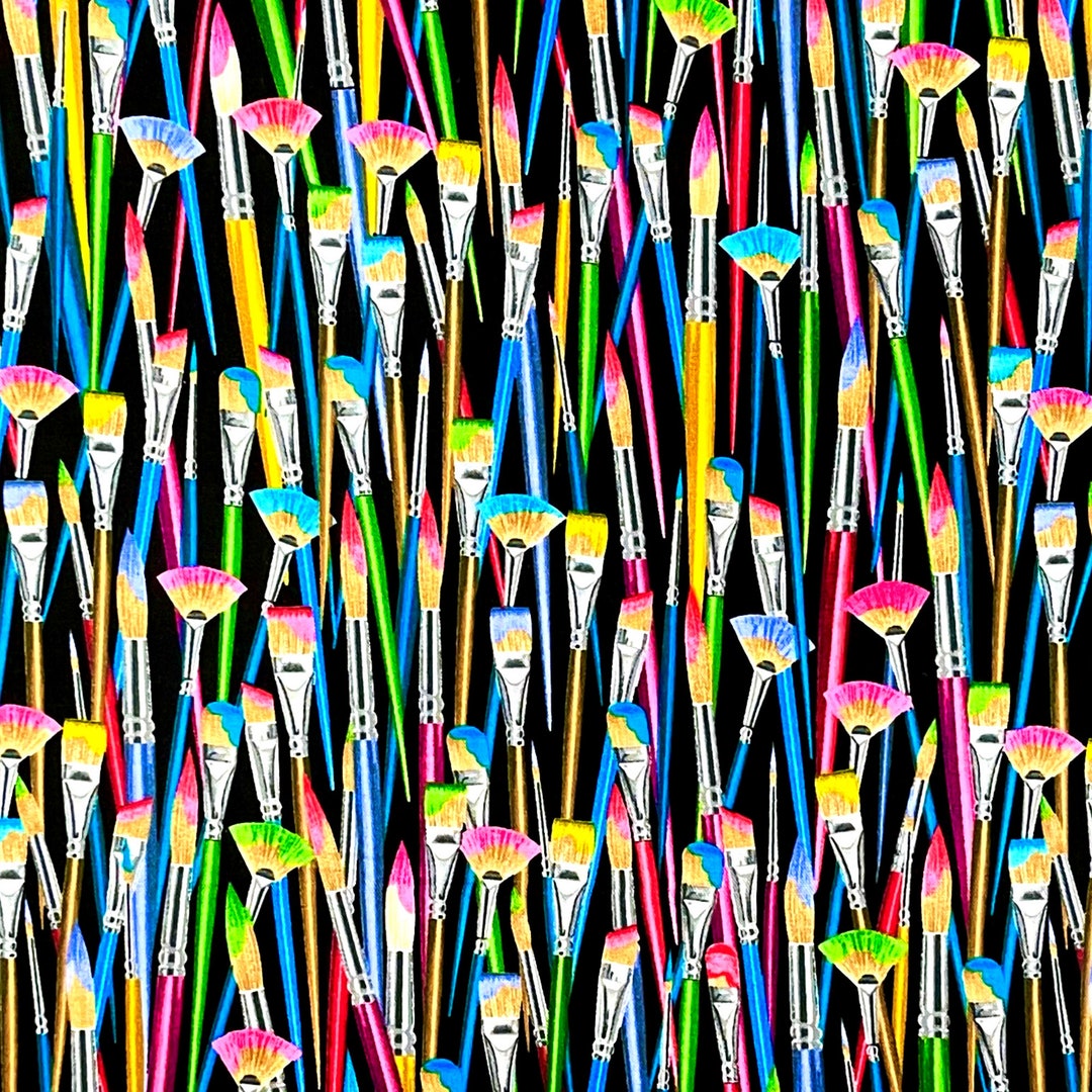 Artistic Paint Brush Fabric Let's Paint Paint Brushes Benartex Fabric