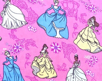 Clearance! Princesses Disney FLANNEL Fabric 100% Cotton Storytelling Patch  By The Yard Ariel Aurora Cinderella Snow