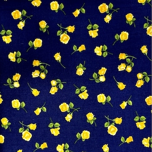 Tessuto Angelica Little Yellow Roses, tessuto Quilters in cotone floreale Timeless Treasures C6364.Navy