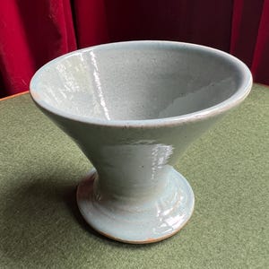 Studio pottery coffee filter holder. Blue grey glaze hand thrown ceramic pour over coffee dripper.  Stamped miczka.