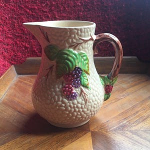 Water jug. Vintage Wade Bramble pattern milk cream jug. Beautiful embossed detail on a cream textured base. Vintage kitchen Posy vase.