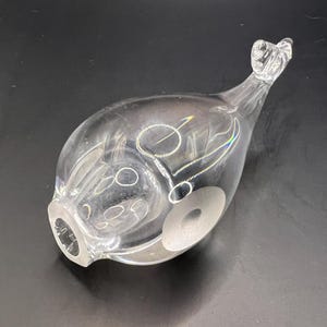 Hadeland Norway Whale Puffer fish clear Lead Crystal paperweight figurine. Unusual quirky collectible fish.