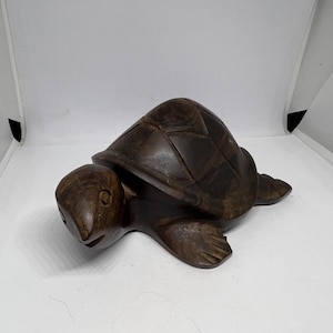 Vintage sea turtle sculpture Ironwood hand carved turtle. Quirky smiling turtle figurine. Animal lover gift. Gift for turtle lover.