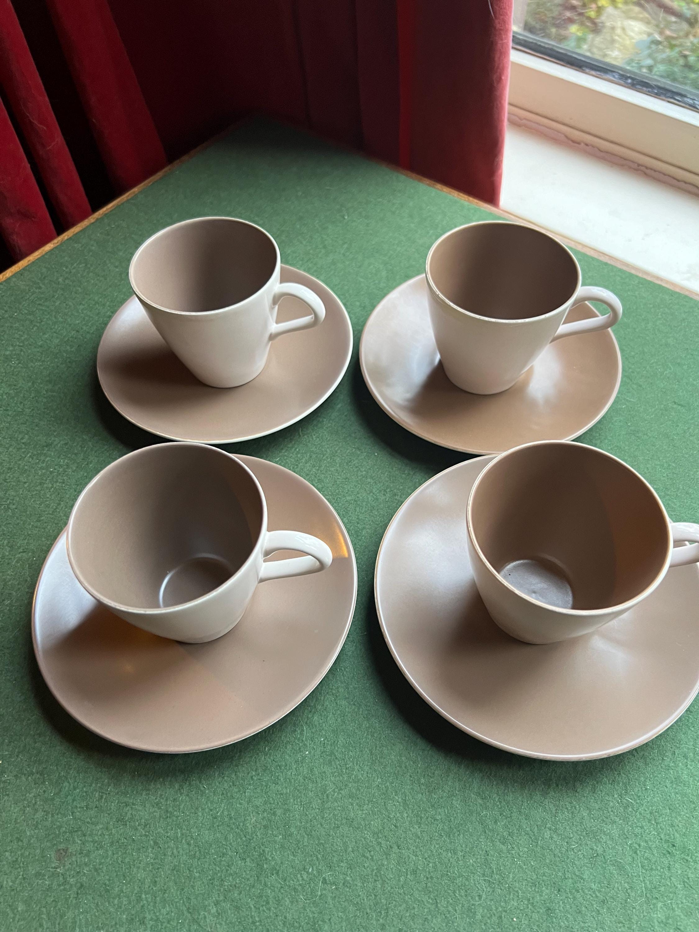 Espresso Cups and Saucers. Vintage Poole Pottery Two Tone Mushroom Espresso Cups and Saucers. Vintage Poole Pottery Two Tone Mushroom