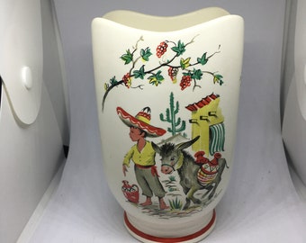 Vintage kitchen utensil holder vase. &#39;Little Pedro&#39; Crown Ducal Ware 292. Kitsch kitchen decor vase.