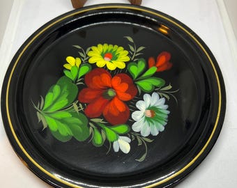 Vintage Russian Tole Ware Metal Plates. Russian Zhostovo Folk Art