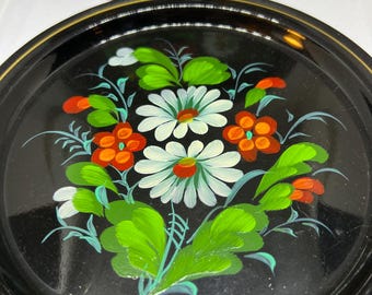 Vintage Russian Tole Ware Metal Plates. Russian Zhostovo Folk Art