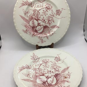 2 side cake plates. Pink floral design. Stamped Myott Son & Co England 590 Vintage dining salad plates Sandwich plates.