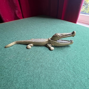 Vintage brass nutcracker. Alligator nut cracker. Small tabletop barware mancave gift. Gift for dad brother.