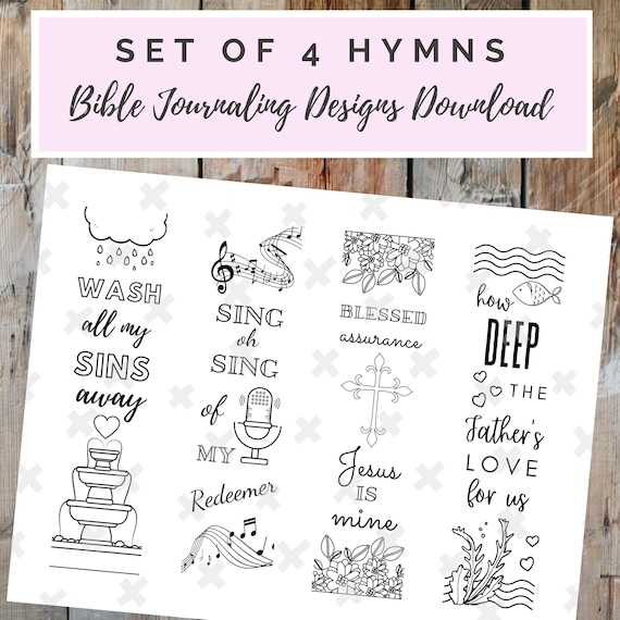 Hymns Set of 4 Bible Journaling Downloadable Designs 