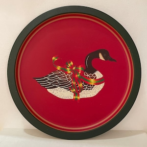 Vintage Wang&#39;s Holiday Christmas Goose Metal Tray - Made in Hong Kong