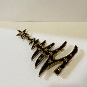 Vintage Brass and Enamel Green Christmas Tree Trivet