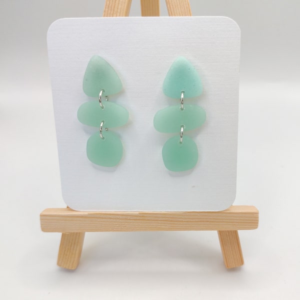 Mint green seaglass minimal organic pebble polymer clay earrings