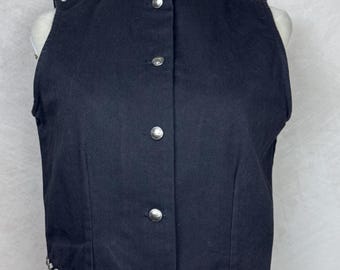 Vintage Western Black Denim Vest Silver Accents Size Small Miller Stockman